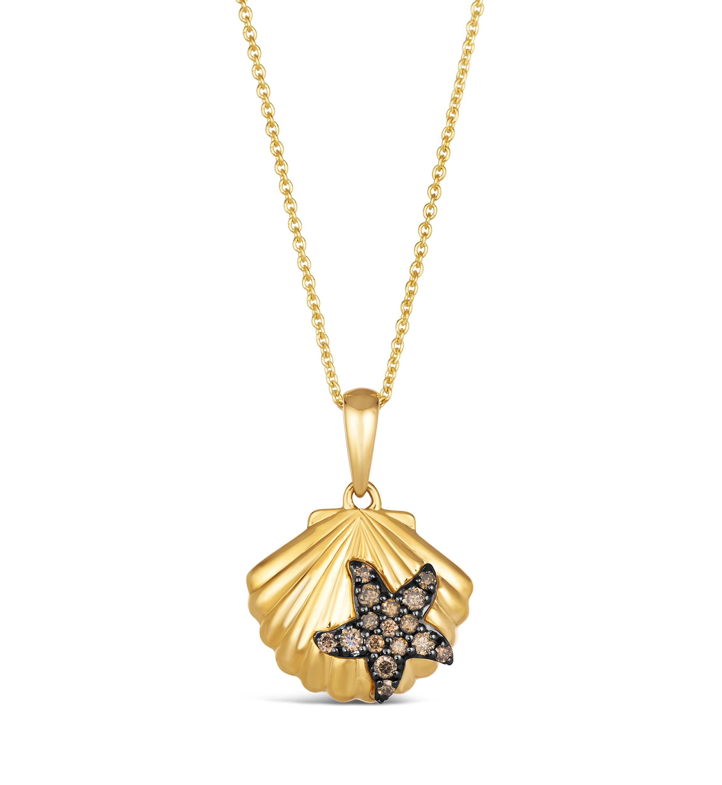 Chocolatier® Shell Pendant Necklace featuring 1/6 ct. t.w. Chocolate Diamonds® in 14K Honey Gold™