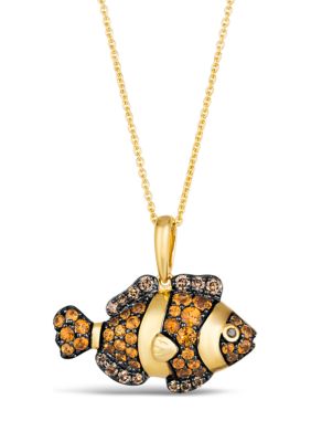 Chocolatier® Fish Pendant Necklace featuring 7/8 ct. t.w. Chocolate Diamonds®, 1/5 ct. t.w. Blackberry Diamonds® in 14K Honey Gold™