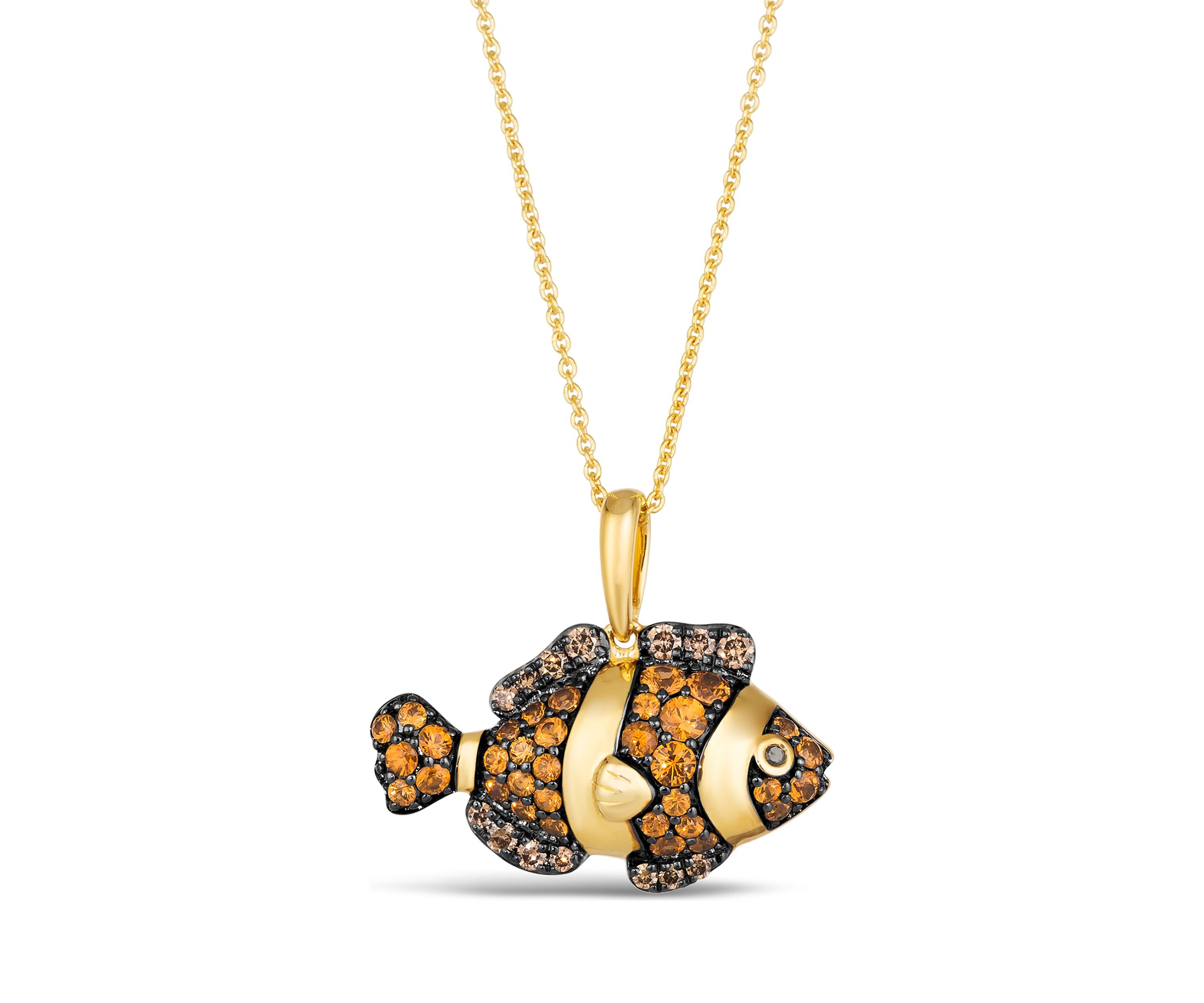Chocolatier® Fish Pendant Necklace featuring 7/8 ct. t.w. Chocolate Diamonds®, 1/5 ct. t.w. Blackberry Diamonds® in 14K Honey Gold™