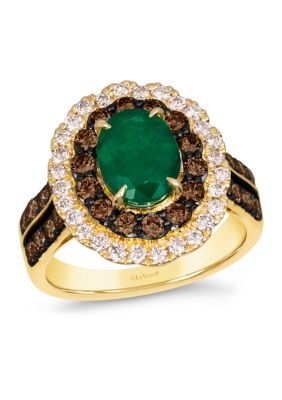 Ring featuring 1.33 ct. t.w. Costa Smeralda Emeralds™, 7/8 ct. t.w. Chocolate Diamonds®, 3/8 ct. t.w. Nude Diamonds™ in 14K Honey Gold™