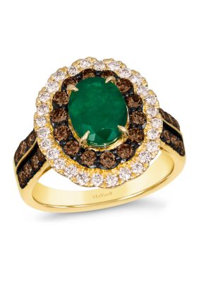 Le Vian Ring Featuring 1.33 Ct. T.w. Costa Smeralda Emeraldsâ¢, 7/8 Ct. T.w. Chocolate Diamonds, 3/8 Ct. T.w. Nude Diamondsâ¢ In 14K Honey Gold