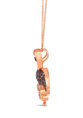 3/8 ct. t.w. Bubble Gum Pink Sapphire™, 1/10 ct. t.w. Forest Green Tsavorite™, 1/5 ct. t.w. Nude Diamonds™, 1/20 ct. t.w. Blackberry Diamonds® Flamingo Pendant Necklace in 14K Strawberry Gold®