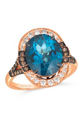 Le Vian Ring featuring 5 cts. Deep Sea Blue Topazâ¢, 1/4 cts. Nude Diamondsâ¢, 1/4 cts. Chocolate Diamonds set in 14K Strawberry Gold