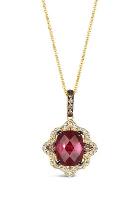 4.5 ct. t.w. Raspberry Rhodolite®, 1/5 ct. t.w. Chocolate Diamonds®, 1/3 ct. t.w. Nude Diamonds™ Pendant Necklace in 14K Honey Gold™