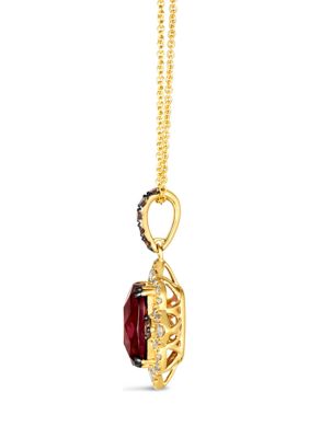 4.5 ct. t.w. Raspberry Rhodolite®, 1/5 ct. t.w. Chocolate Diamonds®, 1/3 ct. t.w. Nude Diamonds™ Pendant Necklace in 14K Honey Gold™