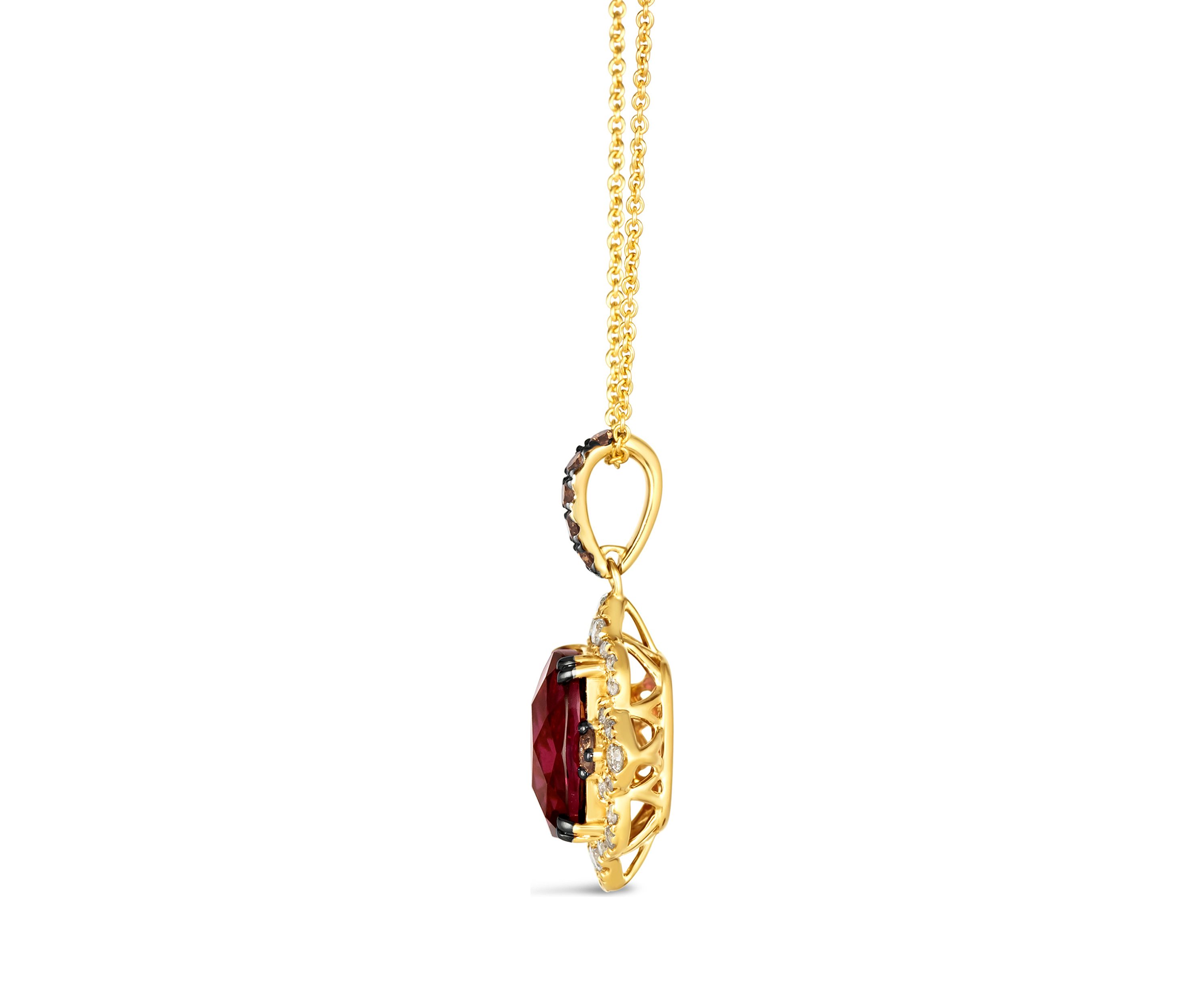 4.5 ct. t.w. Raspberry Rhodolite®, 1/5 ct. t.w. Chocolate Diamonds®, 1/3 ct. t.w. Nude Diamonds™ Pendant Necklace in 14K Honey Gold™