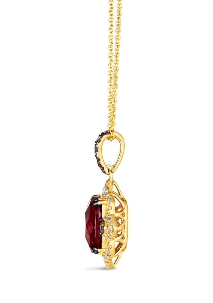 4.5 ct. t.w. Raspberry Rhodolite®, 1/5 ct. t.w. Chocolate Diamonds®, 1/3 ct. t.w. Nude Diamonds™ Pendant Necklace in 14K Honey Gold™