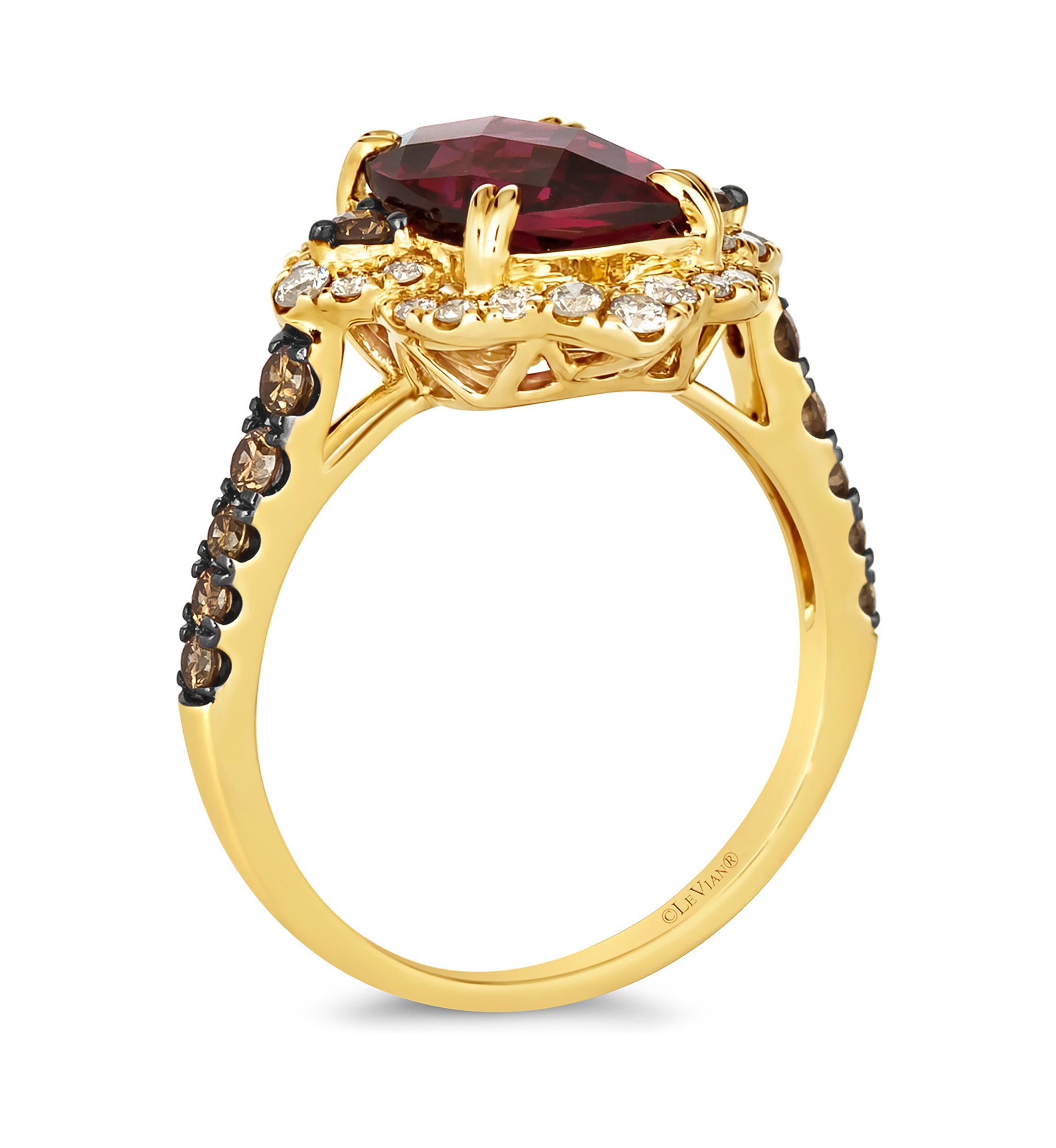 3.75 ct. t.w. Raspberry Rhodolite®, 3/8 ct. t.w. Chocolate Diamonds®, 1/3 ct. t.w. Nude Diamonds™ Ring in 14K Honey Gold™