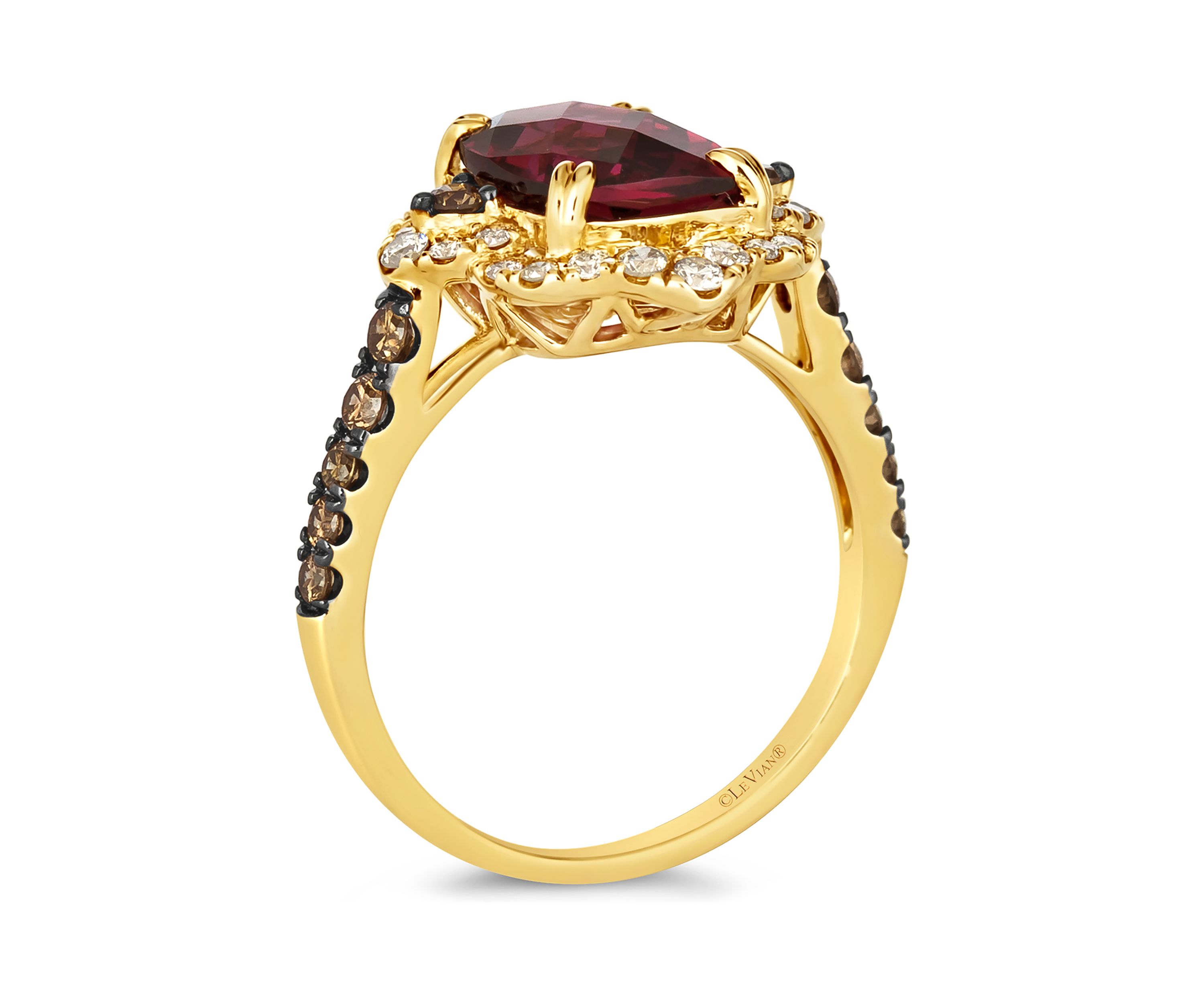 3.75 ct. t.w. Raspberry Rhodolite®, 3/8 ct. t.w. Chocolate Diamonds®, 1/3 ct. t.w. Nude Diamonds™ Ring in 14K Honey Gold™