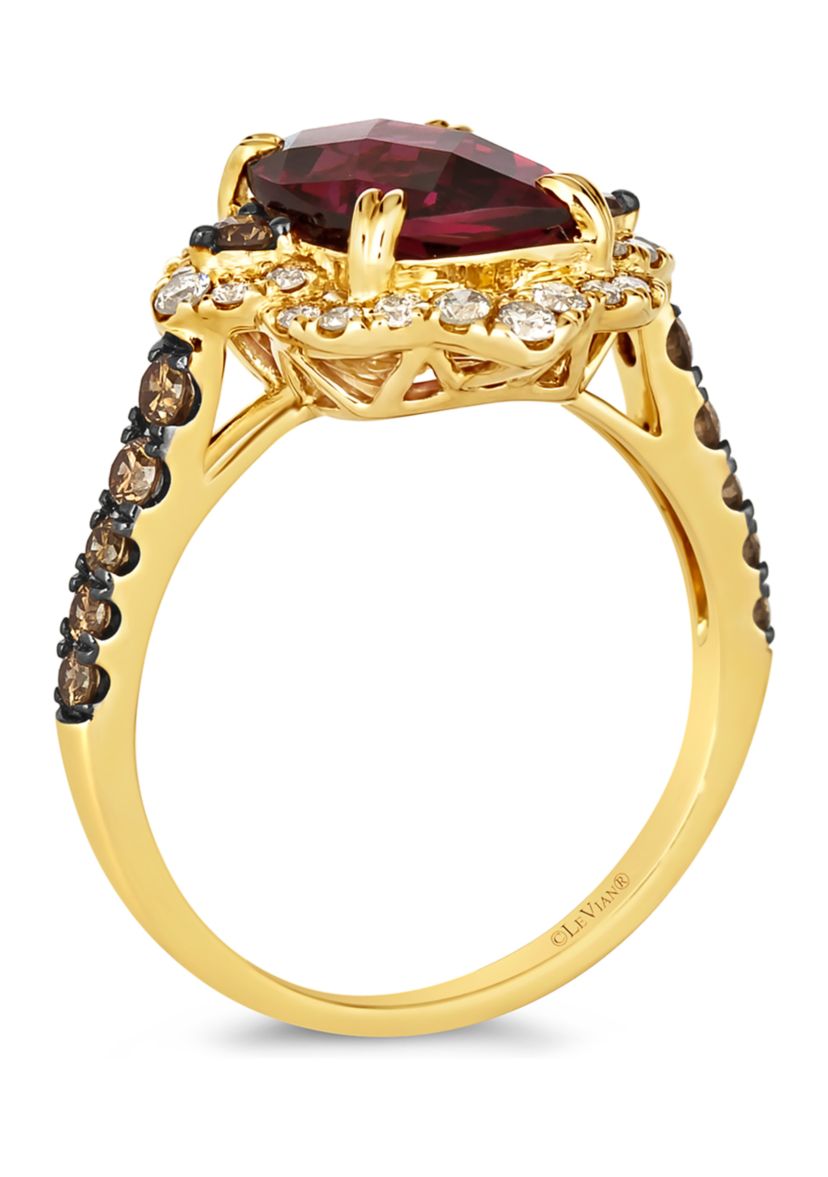 3.75 ct. t.w. Raspberry Rhodolite®, 3/8 ct. t.w. Chocolate Diamonds®, 1/3 ct. t.w. Nude Diamonds™ Ring in 14K Honey Gold™