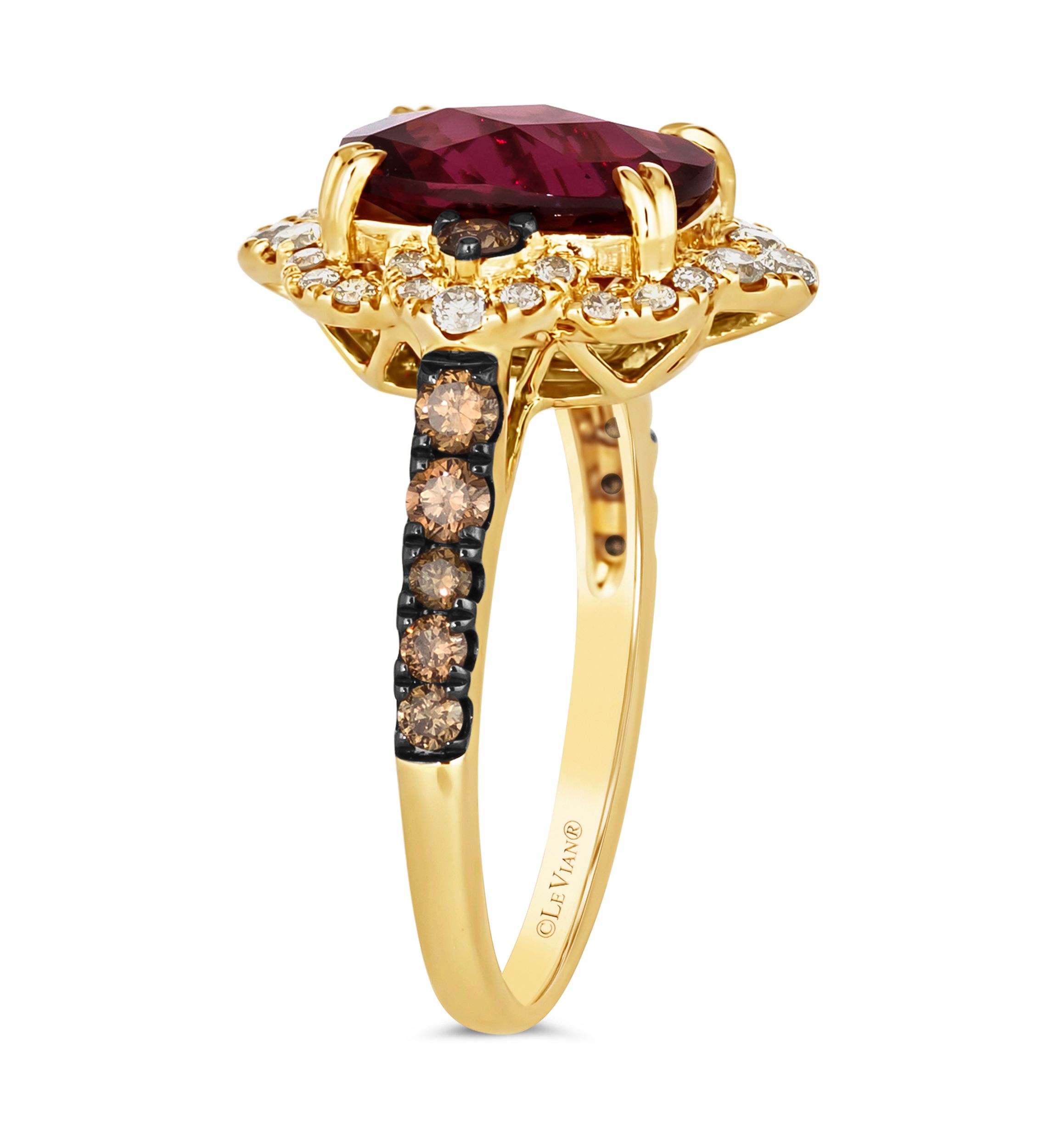 3.75 ct. t.w. Raspberry Rhodolite®, 3/8 ct. t.w. Chocolate Diamonds®, 1/3 ct. t.w. Nude Diamonds™ Ring in 14K Honey Gold™