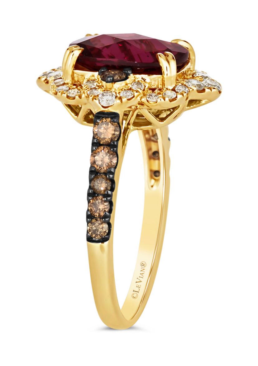 3.75 ct. t.w. Raspberry Rhodolite®, 3/8 ct. t.w. Chocolate Diamonds®, 1/3 ct. t.w. Nude Diamonds™ Ring in 14K Honey Gold™