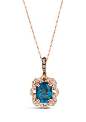 Le Vian 3.25 ct. t.w. Deep Sea Blue Topazâ¢, 1/10 ct. t.w. Chocolate Diamonds, 3/8 ct. t.w. Nude Diamondsâ¢ Pendant Necklace in 14K Strawberry Gold