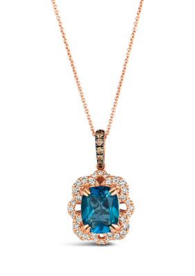 Le Vian 3.25 ct. t.w. Deep Sea Blue Topazâ¢, 1/10 ct. t.w. Chocolate Diamonds, 3/8 ct. t.w. Nude Diamondsâ¢ Pendant Necklace in 14K Strawberry Gold -  5400455LAEW3