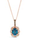 3.25 ct. t.w. Deep Sea Blue Topaz™, 1/10 ct. t.w. Chocolate Diamonds®, 3/8 ct. t.w. Nude Diamonds™ Pendant Necklace in 14K Strawberry Gold®