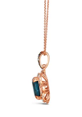 3.25 ct. t.w. Deep Sea Blue Topaz™, 1/10 ct. t.w. Chocolate Diamonds®, 3/8 ct. t.w. Nude Diamonds™ Pendant Necklace in 14K Strawberry Gold®