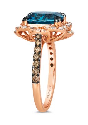 3.25 ct. t.w. Deep Sea Blue Topaz™, 1/3 ct. t.w. Chocolate Diamonds®, 3/8 ct. t.w. Nude Diamonds™ Ring in 14K Strawberry Gold®