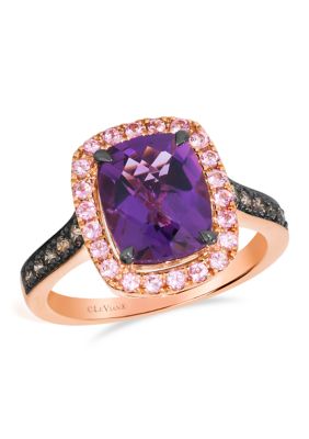 Le Vian 2.62 ct. t.w. Grape Amethystâ¢, 1/3 ct. t.w. Passion Fruit Tourmalineâ¢, 1/4 ct. t.w. Chocolate Diamonds Ring in 14K Strawberry Gold, 7