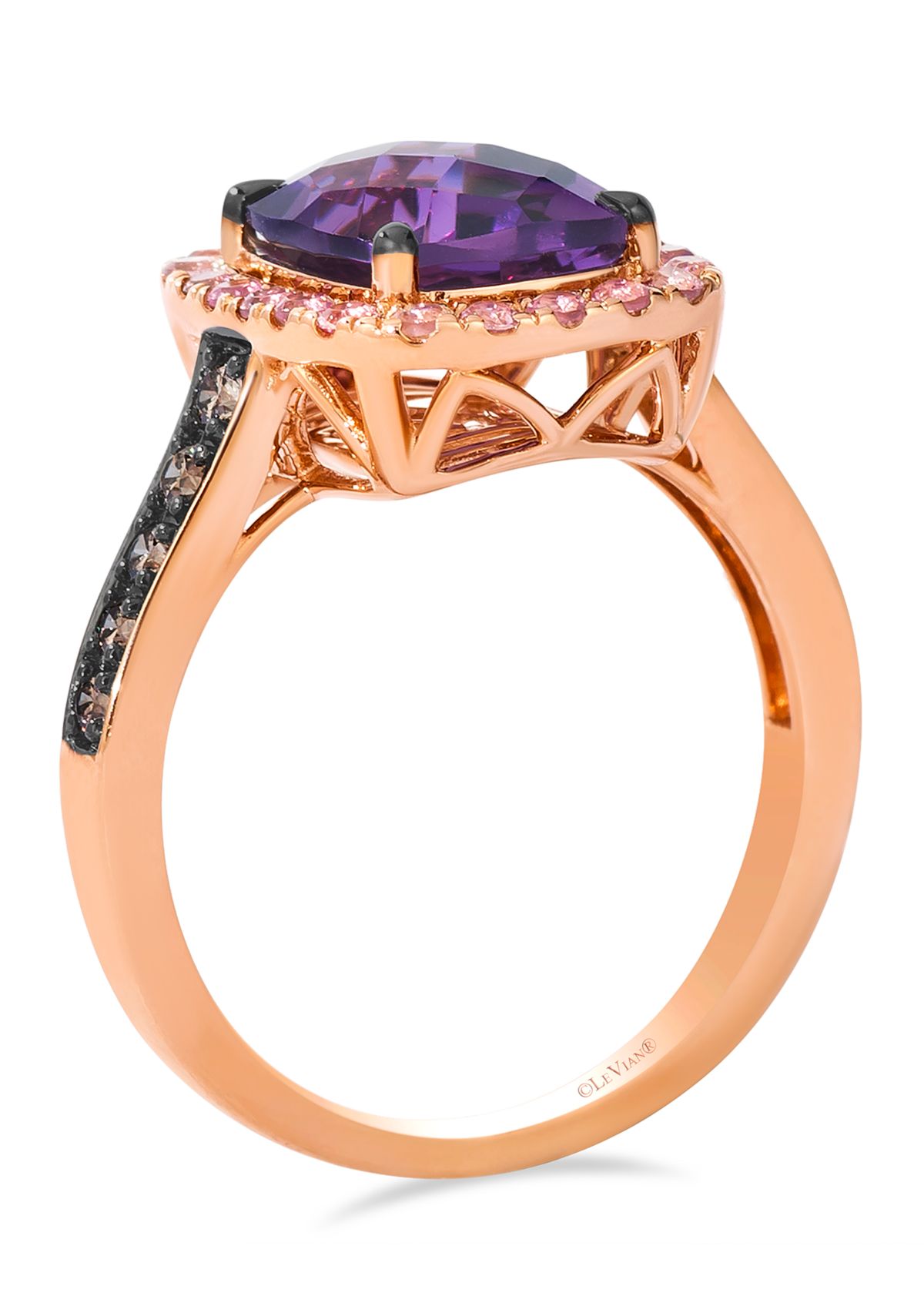 2.62 ct. t.w. Grape Amethyst™, 1/3 ct. t.w. Passion Fruit Tourmaline™, 1/4 ct. t.w. Chocolate Diamonds® Ring in 14K Strawberry Gold®