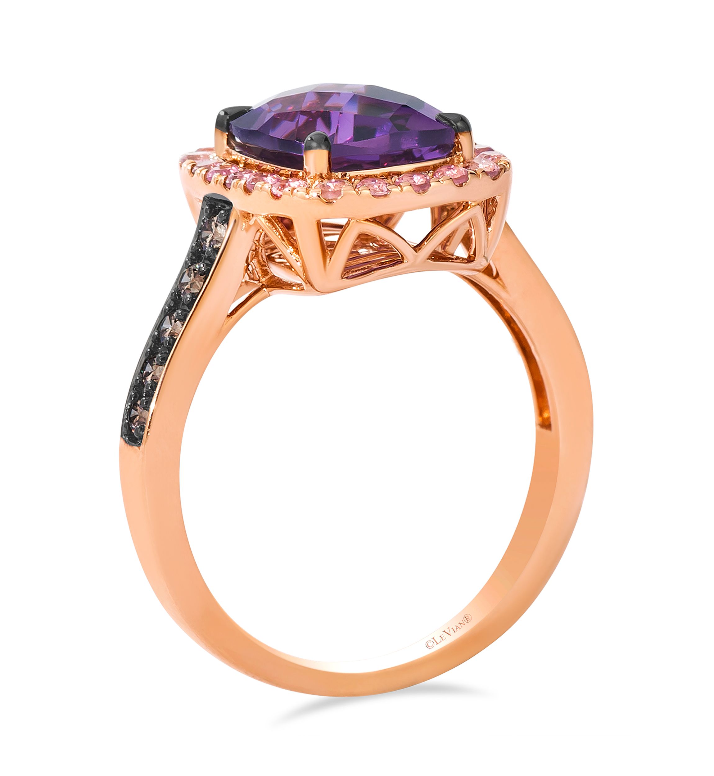 2.62 ct. t.w. Grape Amethyst™, 1/3 ct. t.w. Passion Fruit Tourmaline™, 1/4 ct. t.w. Chocolate Diamonds® Ring in 14K Strawberry Gold®