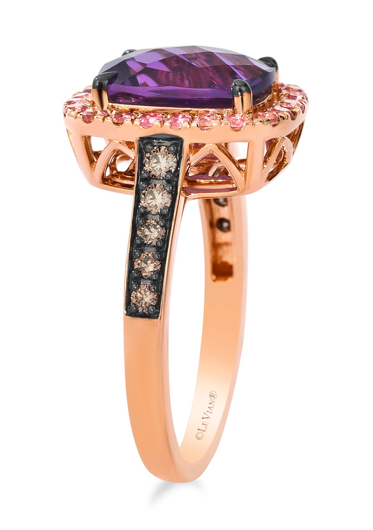 2.62 ct. t.w. Grape Amethyst™, 1/3 ct. t.w. Passion Fruit Tourmaline™, 1/4 ct. t.w. Chocolate Diamonds® Ring in 14K Strawberry Gold®