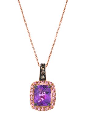 Le Vian 2.62 ct. t.w. Grape Amethystâ¢, 1/3 ct. t.w. Passion Fruit Tourmalineâ¢, 1/10 ct. t.w. Chocolate Diamonds Pendant Necklace in 14K