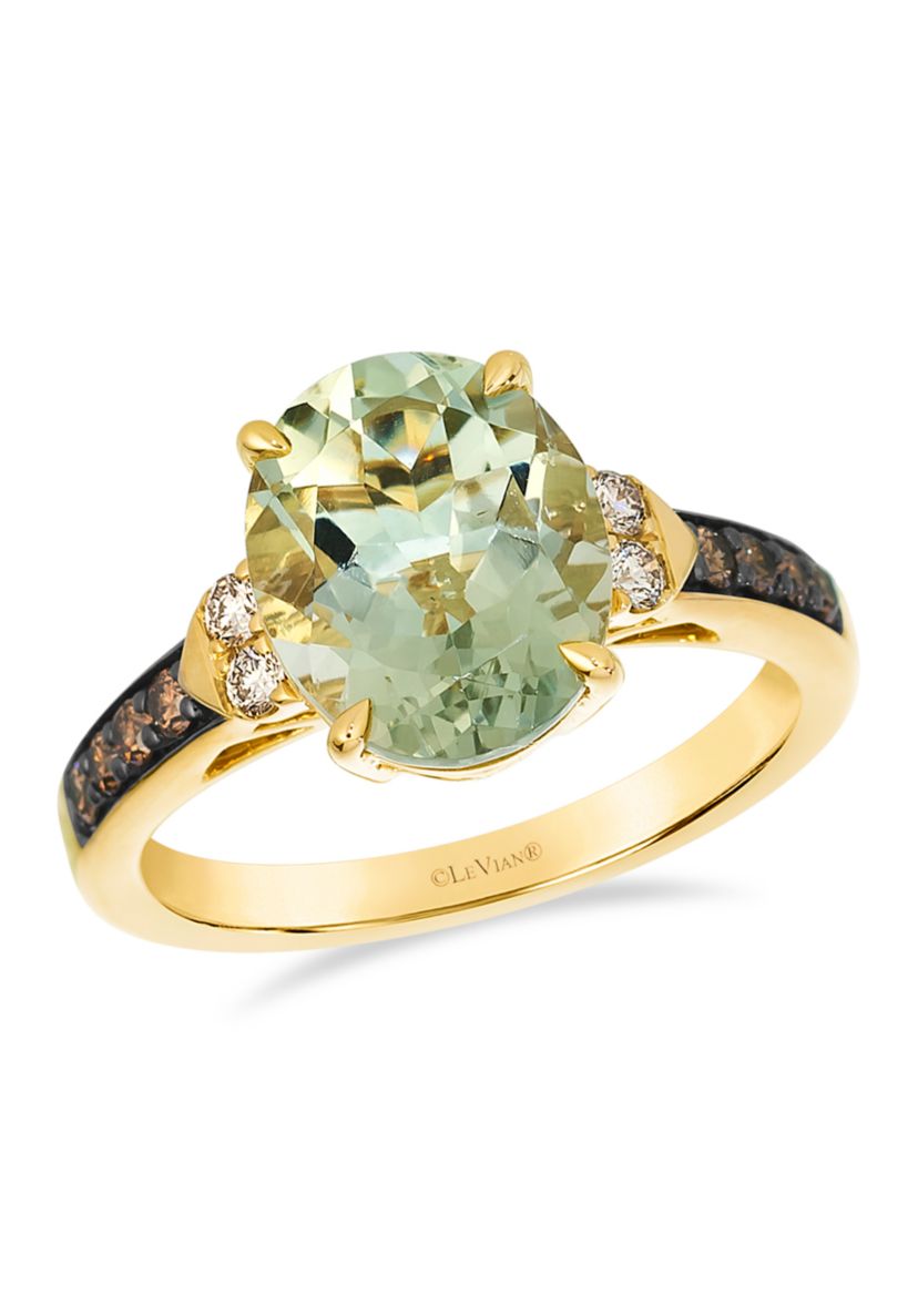 Ring featuring 3.3 ct. t.w. Mint Julep Quartz™, 1/10 ct. t.w. Nude Diamonds™, 1/5 ct. t.w. Chocolate Diamonds® set in 14K Honey Gold™
