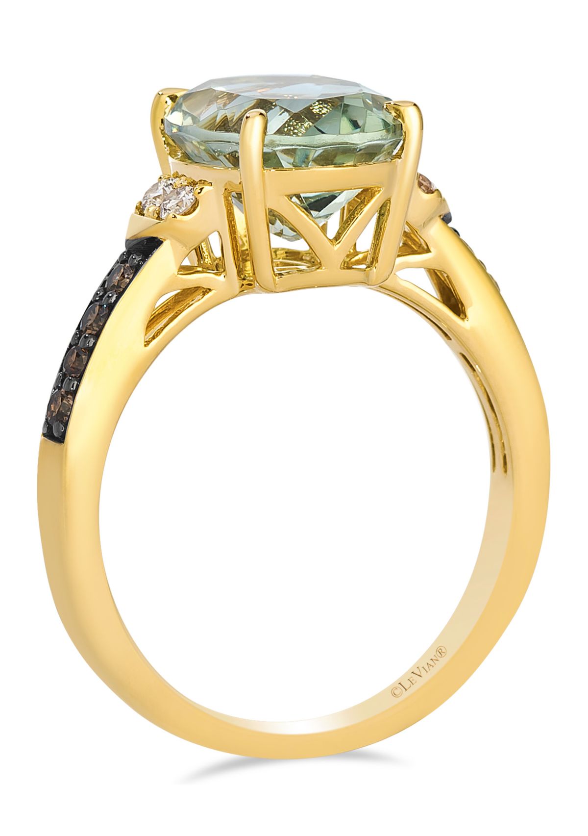 Ring featuring 3.3 ct. t.w. Mint Julep Quartz™, 1/10 ct. t.w. Nude Diamonds™, 1/5 ct. t.w. Chocolate Diamonds® set in 14K Honey Gold™