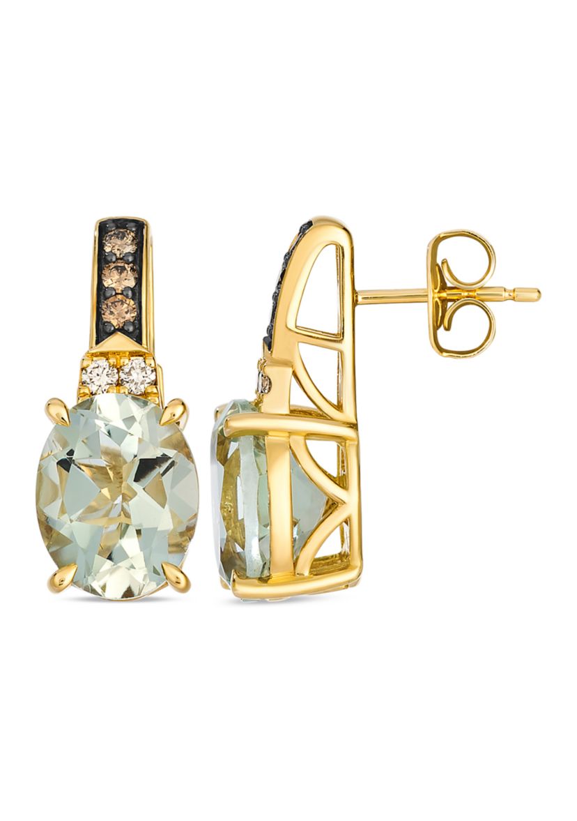 Earrings featuring 4.88 ct. t.w. Mint Julep Quartz™, 1/10 ct. t.w. Nude Diamonds™, 1/8 ct. t.w. Chocolate Diamonds® set in 14K Honey Gold™