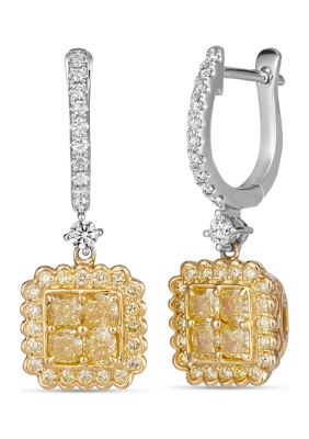 Le Vian 1.5 ct. t.w. Fancy Light Yellow Diamond, 1/3 ct. t.w. Vanilla Diamonds Earrings in Platinum with 18K Two Tone Gold