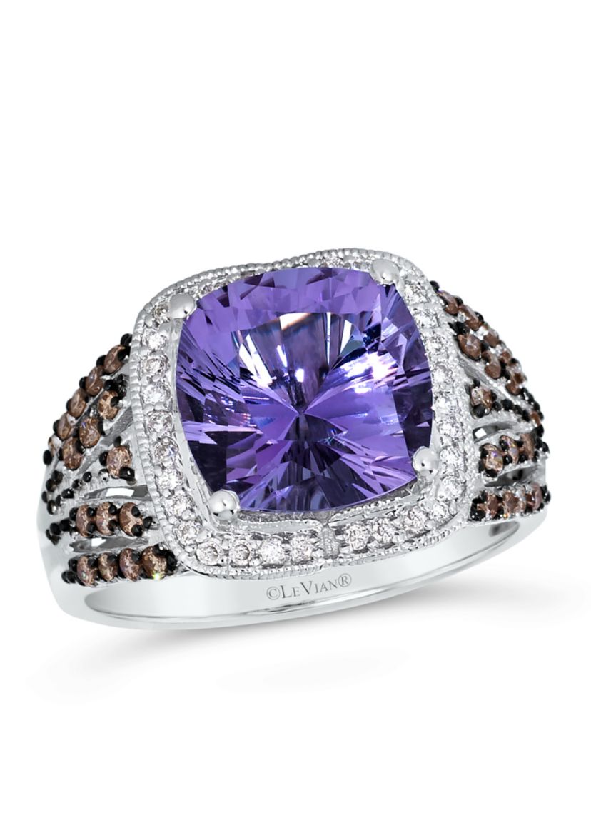3.5 ct. t.w. Grape Amethyst™, 1/4 ct. t.w. Chocolate Diamonds®, 1/8 ct. t.w. Vanilla Diamonds® Ring in 14K Vanilla Gold®