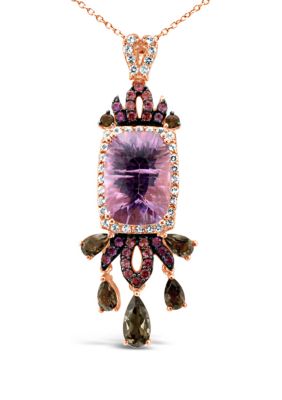 5.33 ct. t.w. Grape Amethyst™, 1.33 ct. t.w. Chocolate Quartz®, 1/4 ct. t.w. Raspberry Rhodolite®, 1/2 ct. t.w. Vanilla Topaz™, 1/8 ct. t.w. Cotton Candy Amethyst® Pendant Necklace in 14K Strawberry Gold®