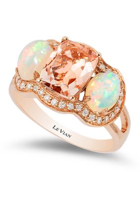 Le Vian Ring featuring 1.5 ct. t.w. Peach Morganite™, 7/8 ct. t.w. Neopolitan Opal®, 1/6 ct. t.w. Vanilla Diamonds set in 14K Strawberry Gold
