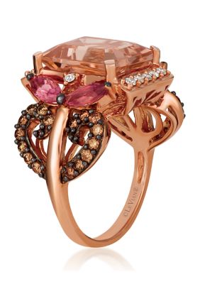 Chocolatier® Ring featuring 4.5 ct. t.w. Peach Morganite™, 7/8 ct. t.w. Passion Fruit Tourmaline™, 1/2 ct. t.w. Chocolate Diamonds®, 1/6 ct. t.w. Vanilla Diamonds® Ring in 14K Strawberry Gold®