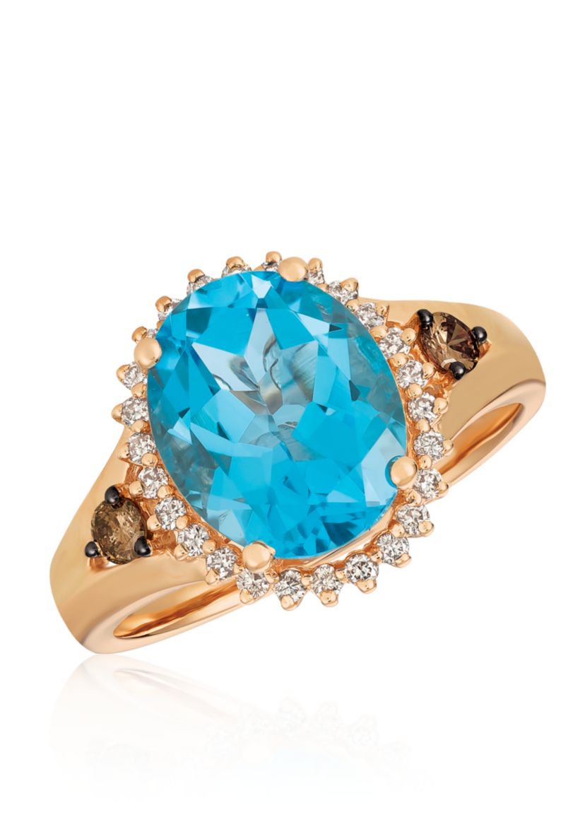 Ocean Blue Topaz™ with Vanilla Diamonds® and Chocolate Diamonds® in 14K Strawberry Gold®
