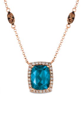 Le Vian Strawberry & Nude Deep Sea Blue Topaz and Nude Diamonds Necklace in 14k Strawberry Gold, 18 in