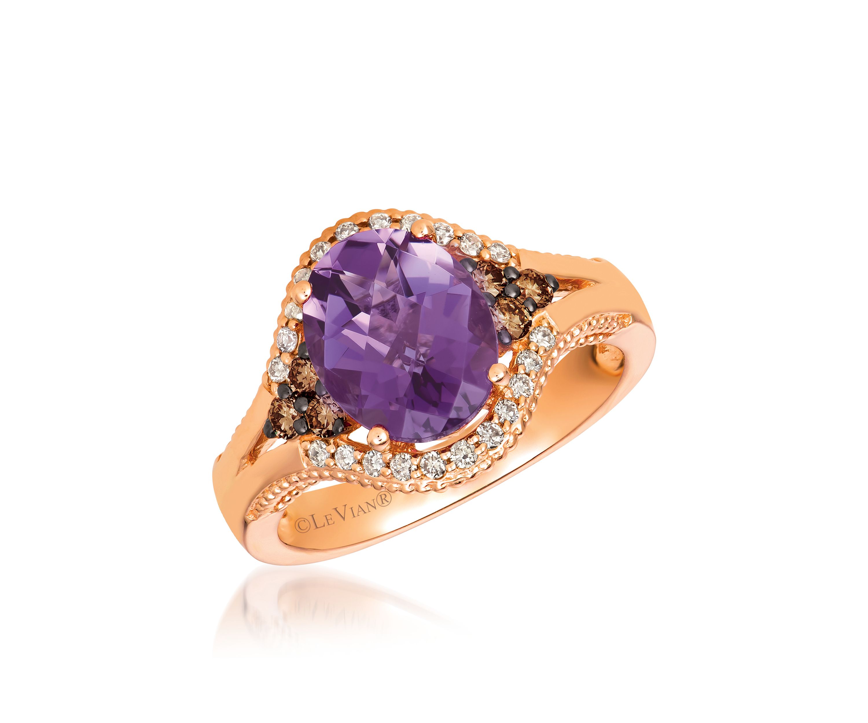 Creme Brulee® 7/8 ct. t.w. Grape Amethyst™, 1/5 ct. t.w. Chocolate Diamonds®, 1/6 ct. t.w. Nude Diamonds™ Ring in 14K Strawberry Gold®