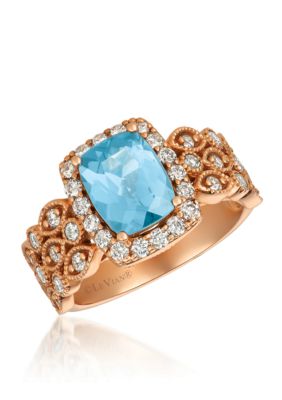 Creme Brulee® 1/2 ct. t.w. Sea Blue Aquamarine®, 5/8 ct. t.w. Nude Diamonds™ Ring in 14K Strawberry Gold®