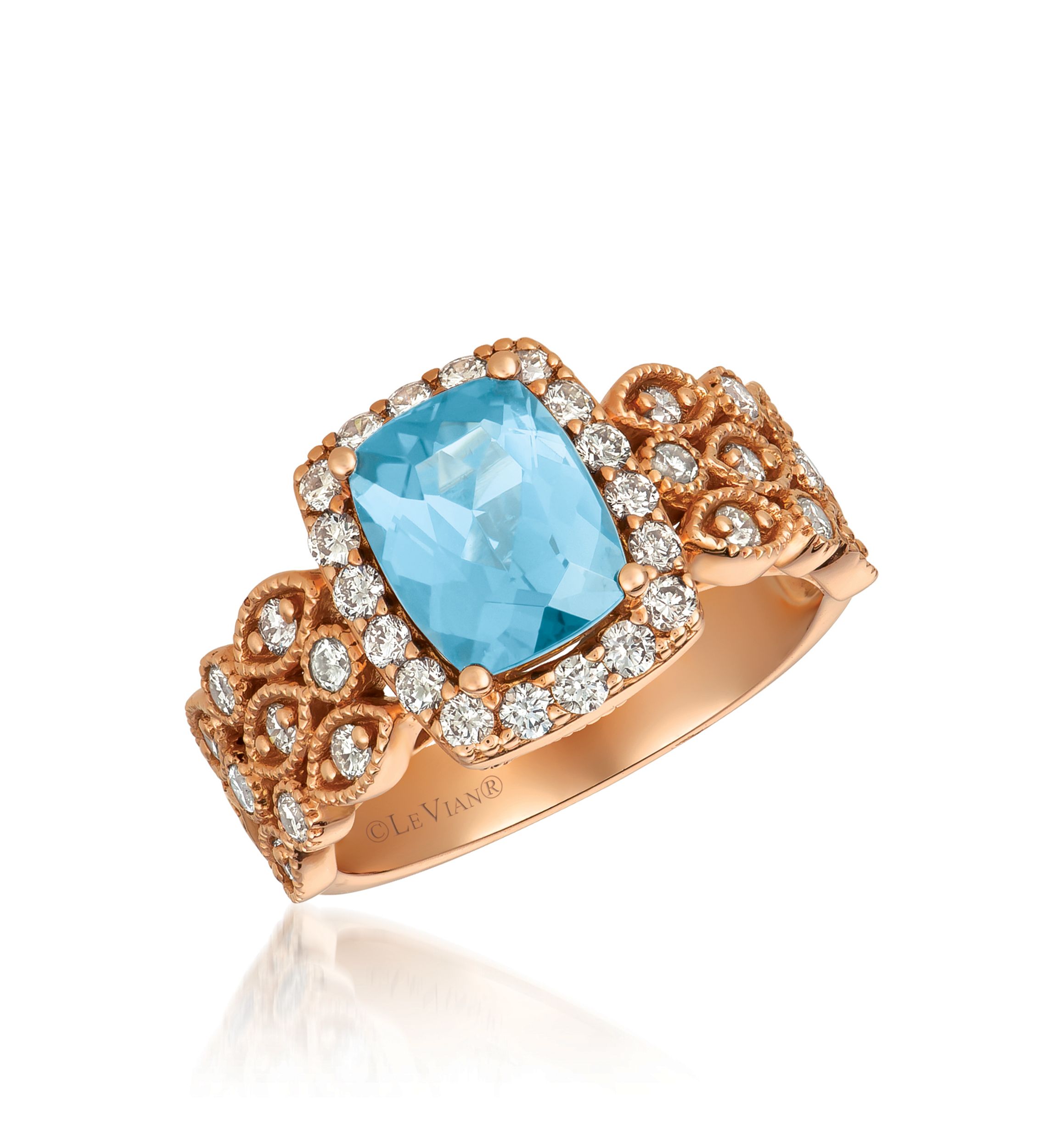 Creme Brulee® 1/2 ct. t.w. Sea Blue Aquamarine®, 5/8 ct. t.w. Nude Diamonds™ Ring in 14K Strawberry Gold®