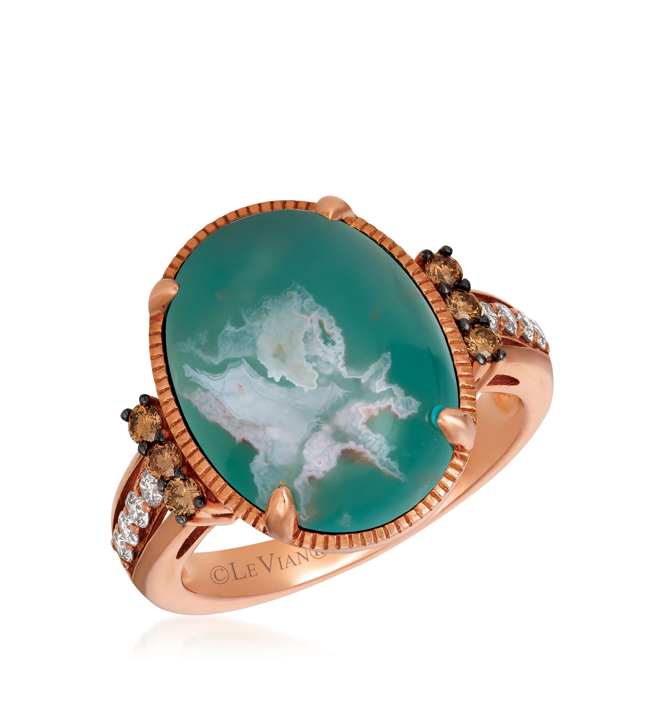  1/3 ct. t.w. Nude Diamonds™ and Chocolate Diamonds® 7.75 ct. t.w. Aquaprase Oval Ring in 14K Rose Gold