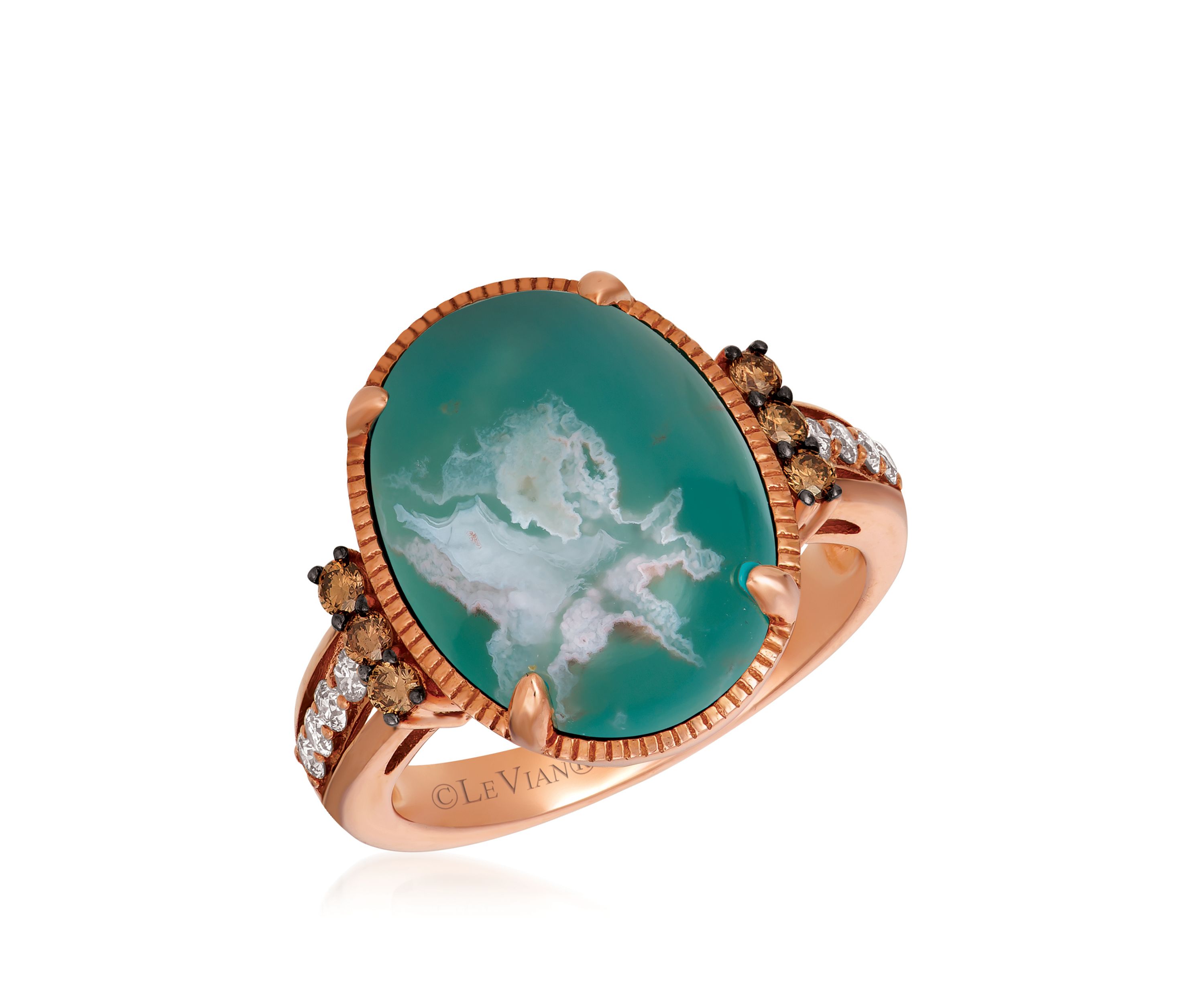  1/3 ct. t.w. Nude Diamonds™ and Chocolate Diamonds® 7.75 ct. t.w. Aquaprase Oval Ring in 14K Rose Gold