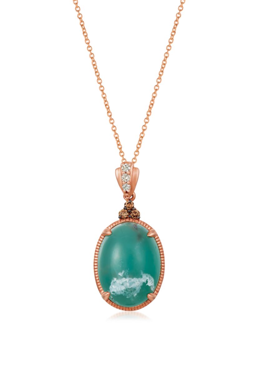 7 3/4 ct. t.w. Peacock Aquaprase, 1/10 ct. t.w Nude Diamonds™, and 1/10 ct. t.w. Chocolate Diamonds® Pendant Necklace in 14k Strawberry Gold®