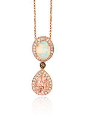 Peach Morganite™ with Neopolitan Opal™, and Multi Colored Diamonds Pendant in 14k Strawberry Gold®