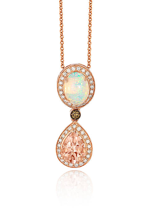 Peach Morganite™ with Neopolitan Opal™, and Multi Colored Diamonds Pendant in 14k Strawberry Gold®