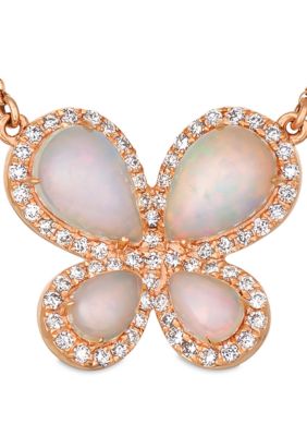  Neopolitan Opal and Vanilla Diamonds Butterfly Necklace in 14k Strawberry Gold