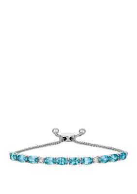 1/6 ct. t.w. Diamond and Blue Zircon Bracelet in 14k White Gold