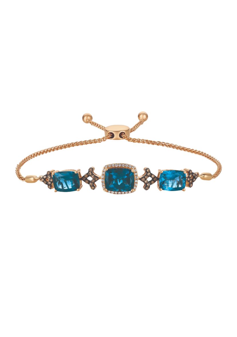 Chocolatier® Bolo Bracelet featuring 7.38 ct. t.w. London Blue Topaz™, 1/4 ct. t.w. Chocolate Diamonds®, 1/8 ct. t.w. Vanilla Diamonds® in 14K Strawberry Gold®