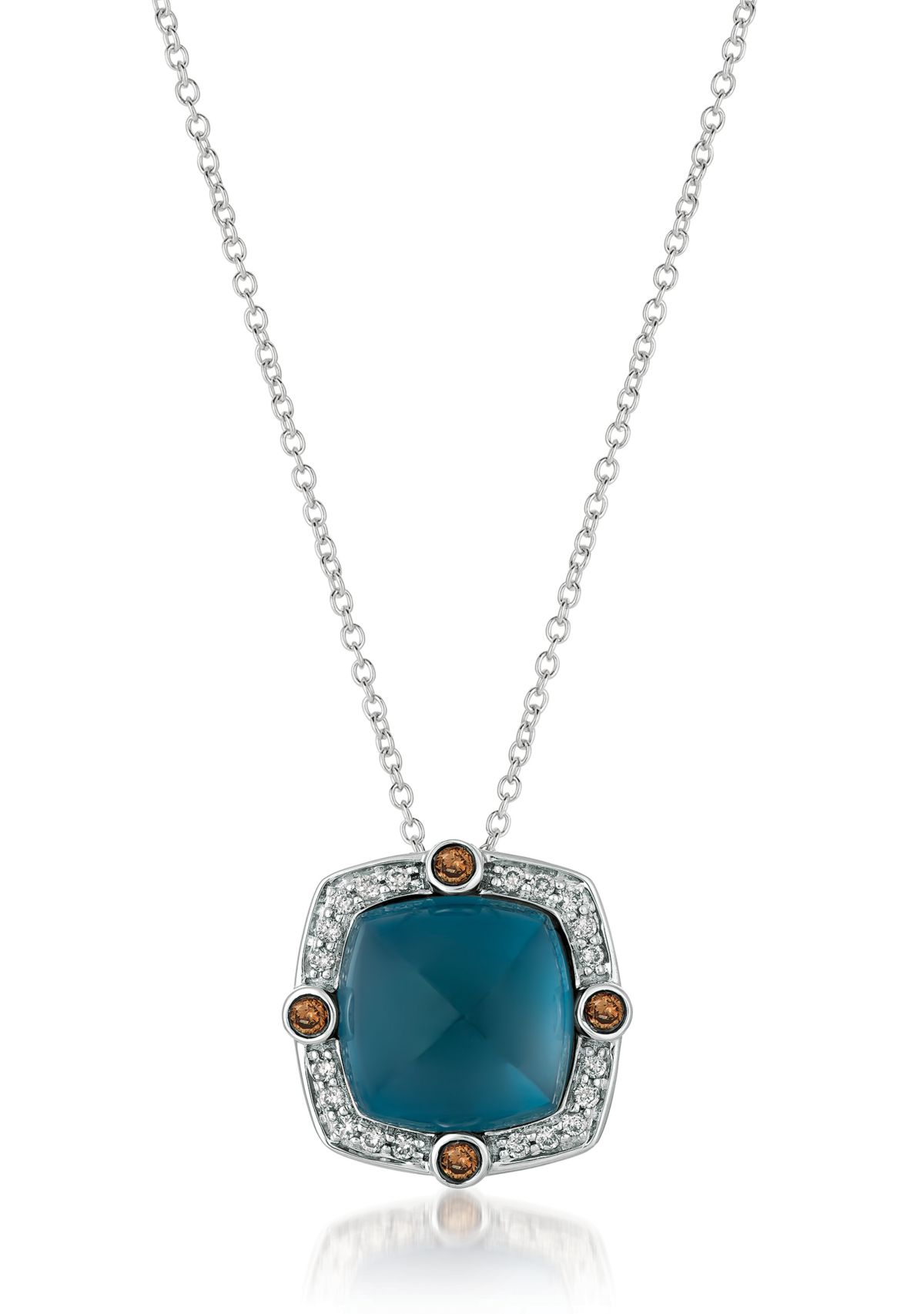 6.87 ct. t.w. Deep Sea Blue Topaz™, 1/10 ct. t.w. Chocolate Diamonds®, 1/6 ct. t.w. Vanilla Diamonds® Necklace in 14K Vanilla Gold®
