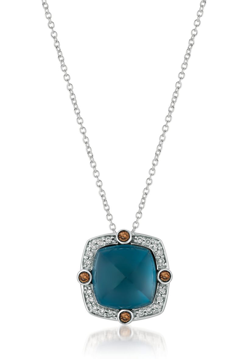 6.87 ct. t.w. Deep Sea Blue Topaz™, 1/10 ct. t.w. Chocolate Diamonds®, 1/6 ct. t.w. Vanilla Diamonds® Necklace in 14K Vanilla Gold®