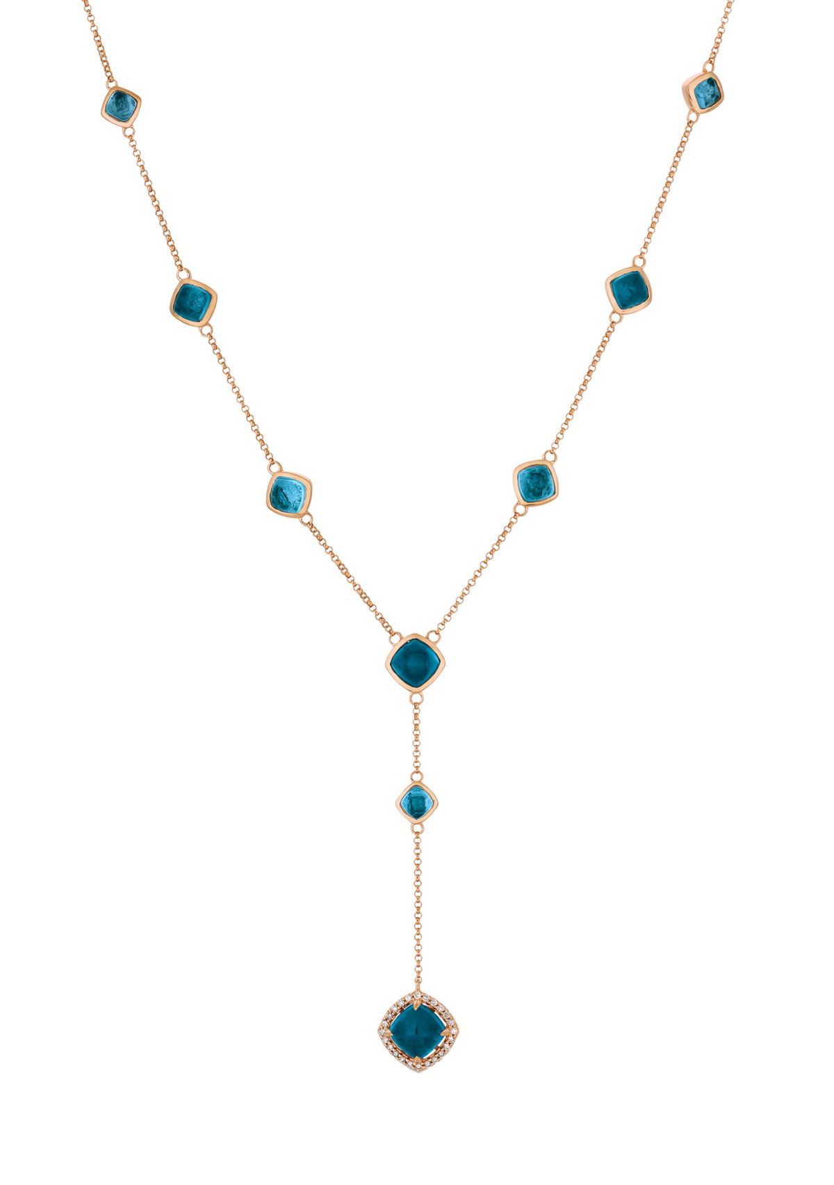 1/8 ct. t.w. Vanilla Diamond® and 7.45 ct. t.w. Blue Topaz Pendant Necklace in 14K Strawberry Gold®